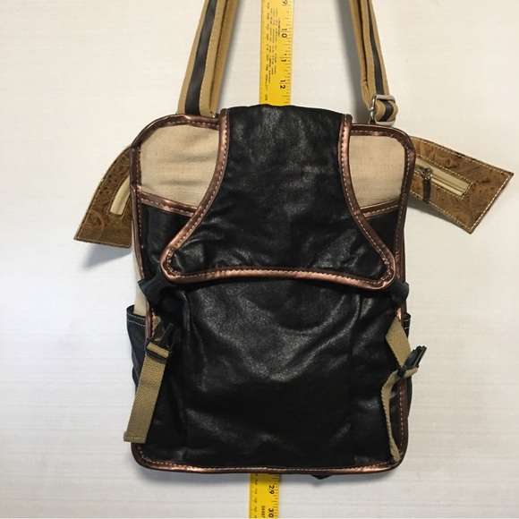 CB Messenger Bag 2 tone QUALITY LIKE NEW embossed black tan canvas - Picture 6 of 13